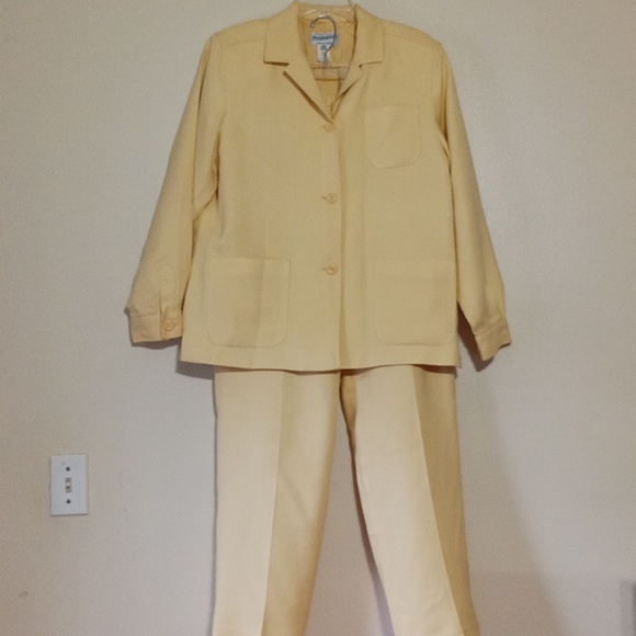 Pendleton Canary Yellow herringbone 85% silk 15% wool pants suit - Picture 2 of 14